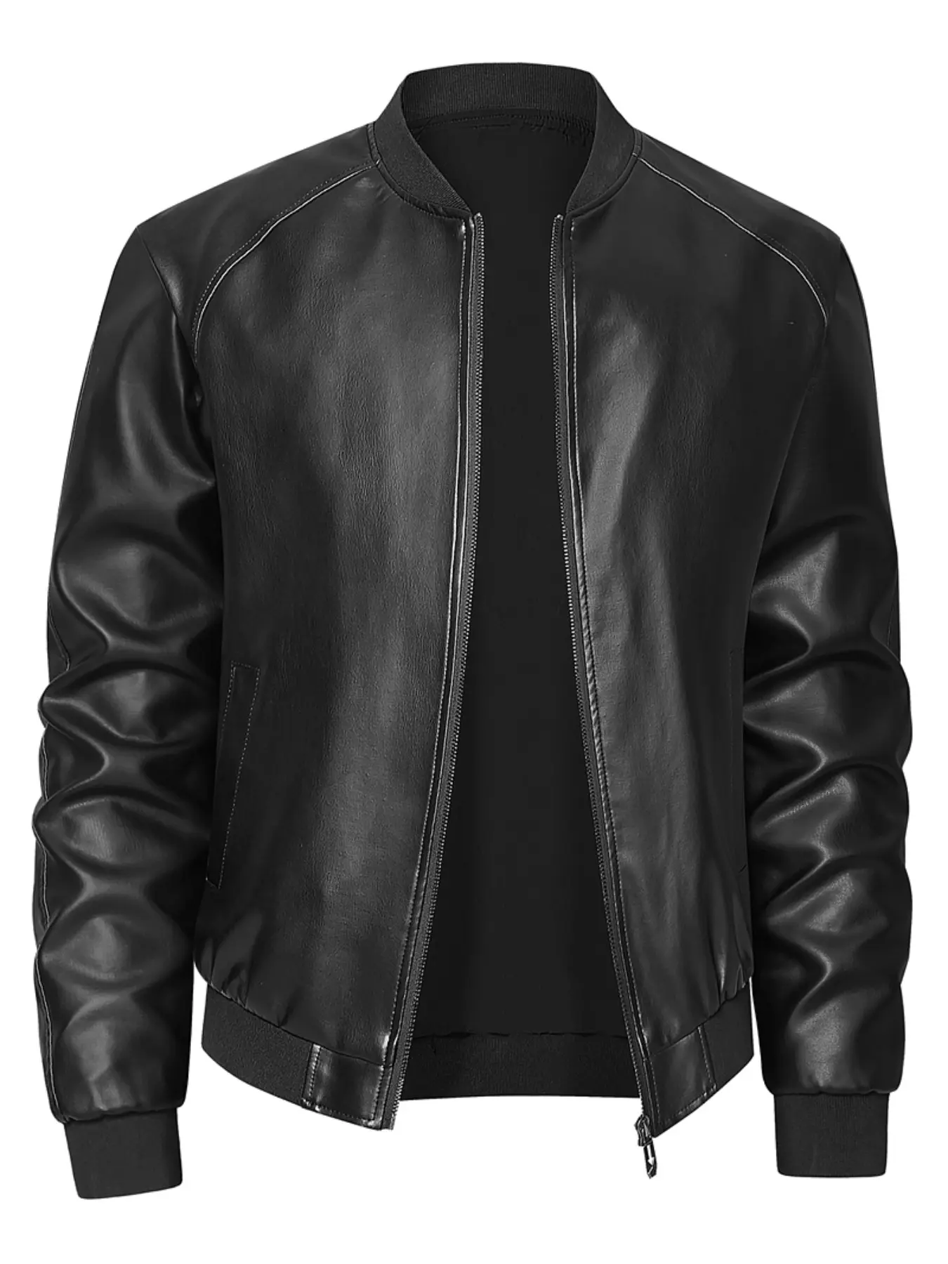 Men's Faux Leather Pilot Jacket, Casual Zipper Baseball Collar PU Coat, Slim Fit Vintage Street Style Outerwear, Trendy Men's Fashion
