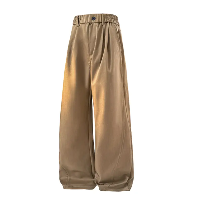 Men's Stylish Minimalist Solid Plain Trousers, Soft Pleated Wide-Leg Fit, Ankle-Length with Partial Elastic Waist for Smart Casual Menswear