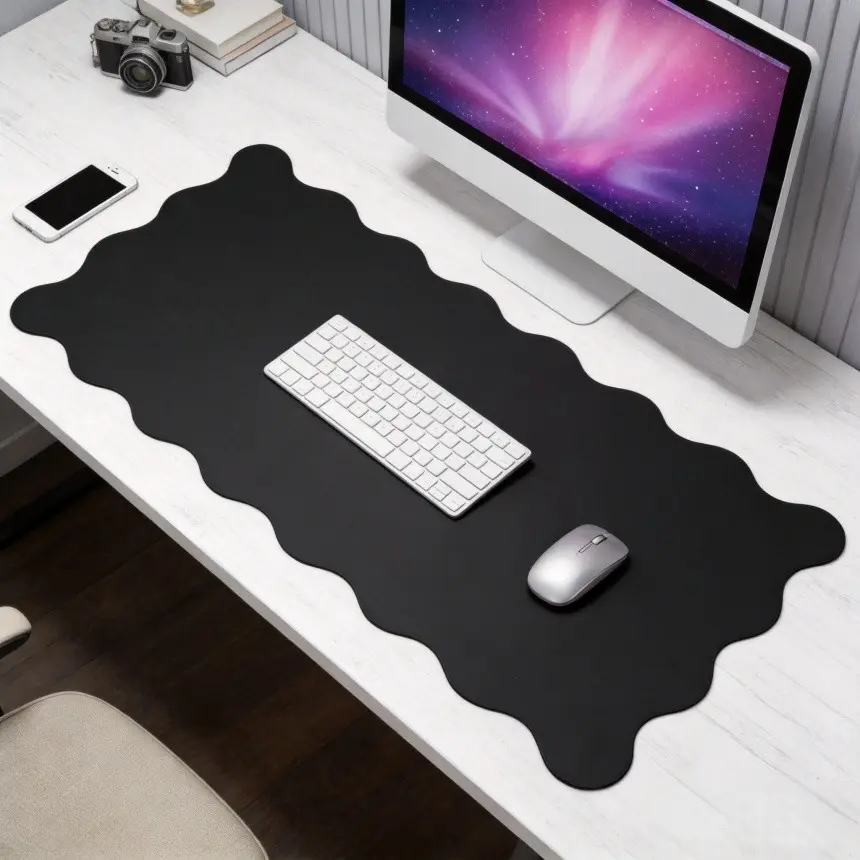 Ultra-Thin Waterproof Leather Desk Pad, Large Wavy Edge Table Mat, Anti-Slip Office Protector, Ideal for Home Office, Gaming Room, Gifts