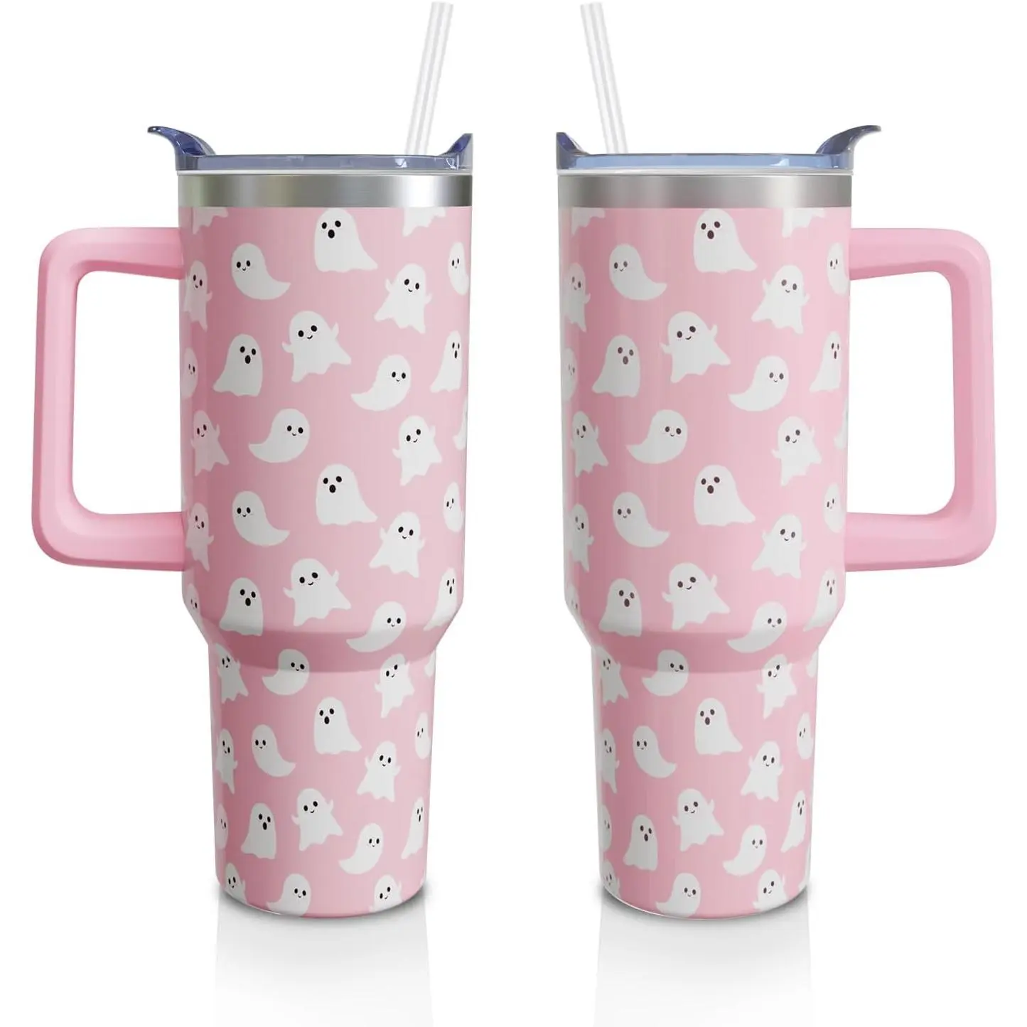 Halloween Ghosts 40 Oz Tumbler with Handle and Straw, Cute Spooky Stainless Steel Insulated Cup Water Bottle, Holiday Gifts for Women Girls (1PC)
