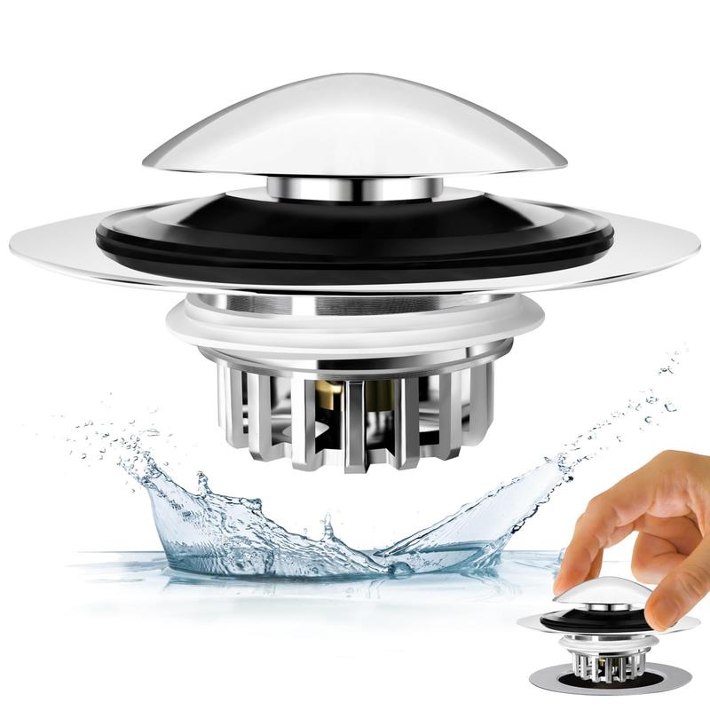 Bathroom Bathtub Drain Stopper, 1/2 Counts Stainless Steel Pop-up Bathroom Bathtub Drain Hair Collector, Bathroom Accessories for Home Use, Shower Bath Tool,  Room Accessories