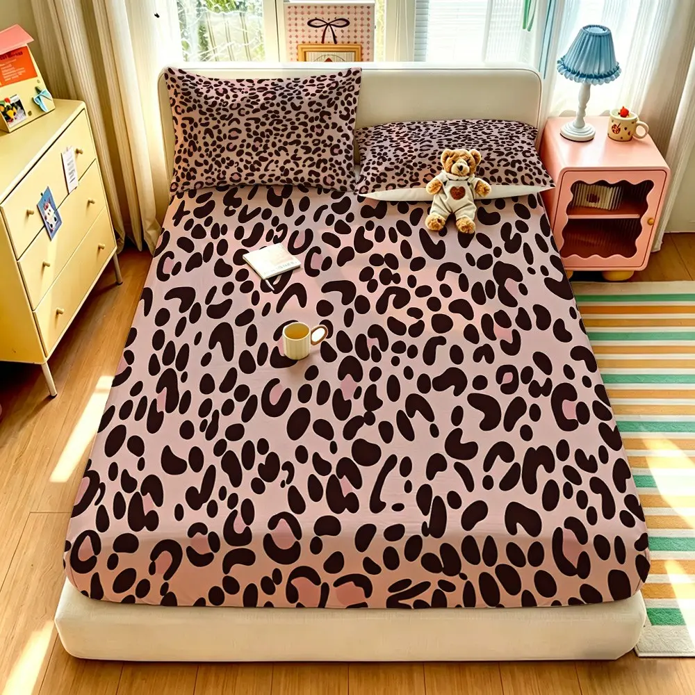 3pcs Leopard Print Bed Skirt Set, Printed Bedding Set, Soft Comfortable, Single & Twin Mattress, Bedroom, Dorm, Gaming Hotel, Gift Idea