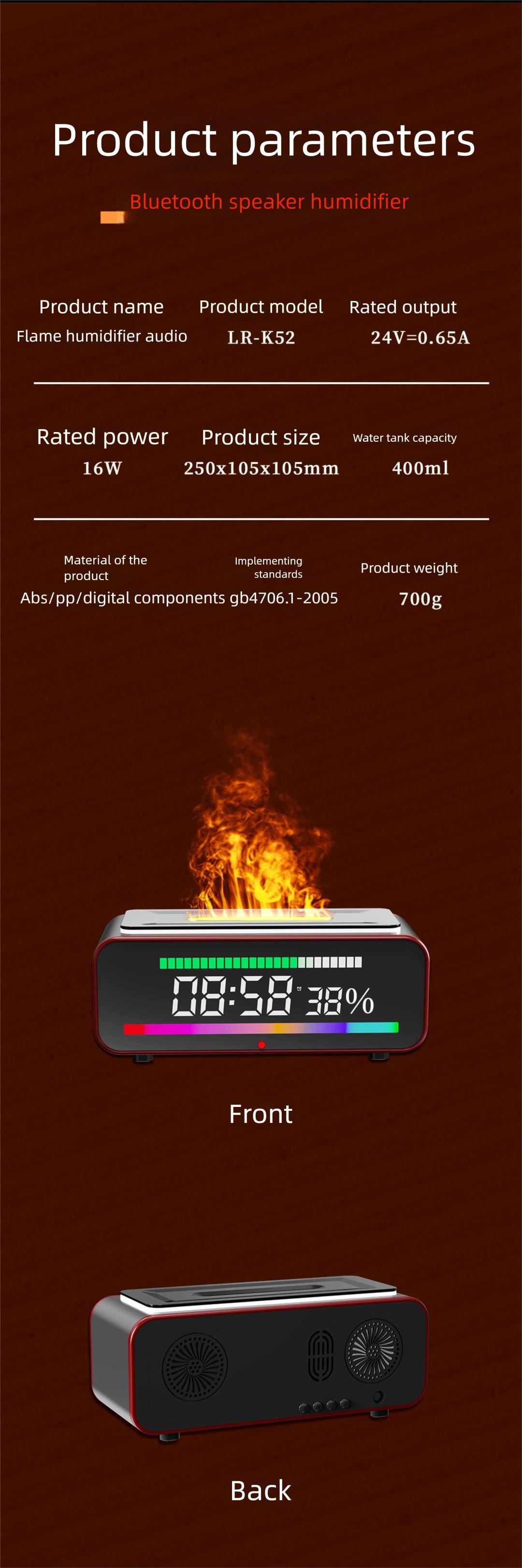 Aroma Diffuser Simulated Flame Fireplace Bluetooth Speaker Humidifier Aromatherapy Machine Home Clock Alarm Clock Diffuser