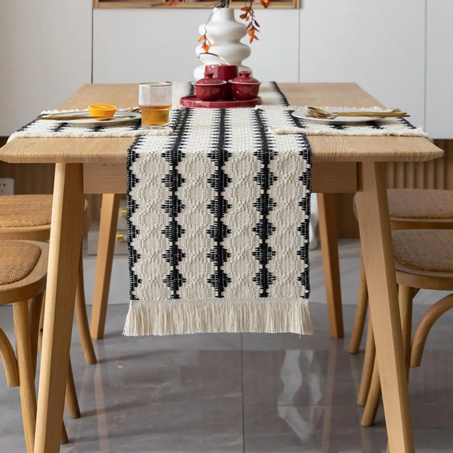Boho Table Runners with Tassels 72inches, Macrame  Table Runner for Dining, Bedroom & Kitchen Decor ()