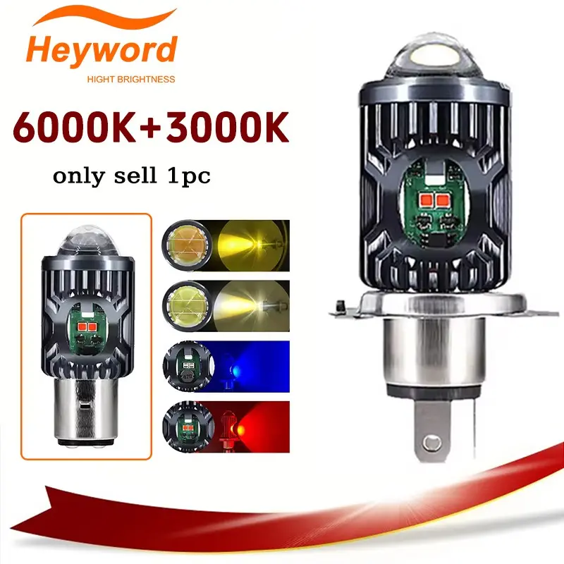 Heyword Motorcycle LED Headlight - 4 Lighting Modes,Mini Driving Spotlight with Hi/Low White & Yellow Strobe, Angel Eyes
