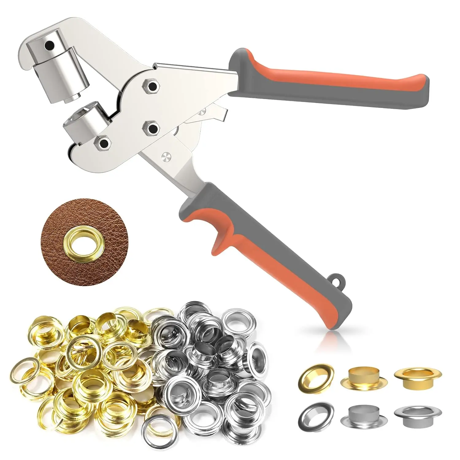 Grommet Tool Kit, NEU MASTER 10mm Handheld Eyelet Plier Set, Punch & Press 2-in-1 Tool with 300Pcs Rustproof Stainless Steel Grommets (150 Gold,150 Silver), Comes with Carrying Case for Leather, Fabric, Tarps, Tents, Sewing & DIY Crafts, Ideal for Crafter