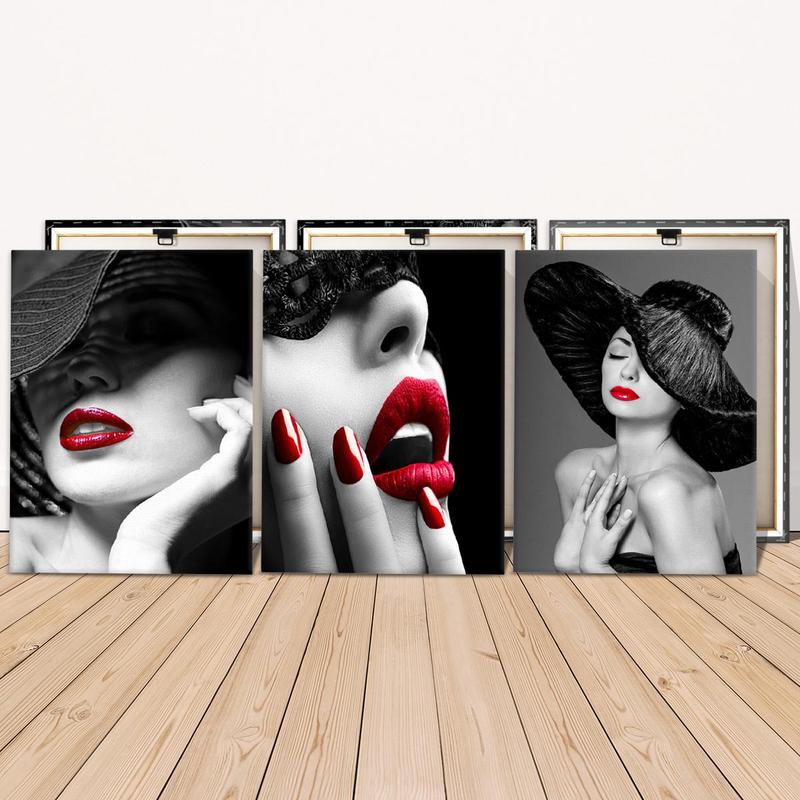 Wooden Framed Canvas Painting, 3 Counts/set Modern Fashion Woman Pattern Wall Art, Wall Decor for Home Living Room Bedroom Office