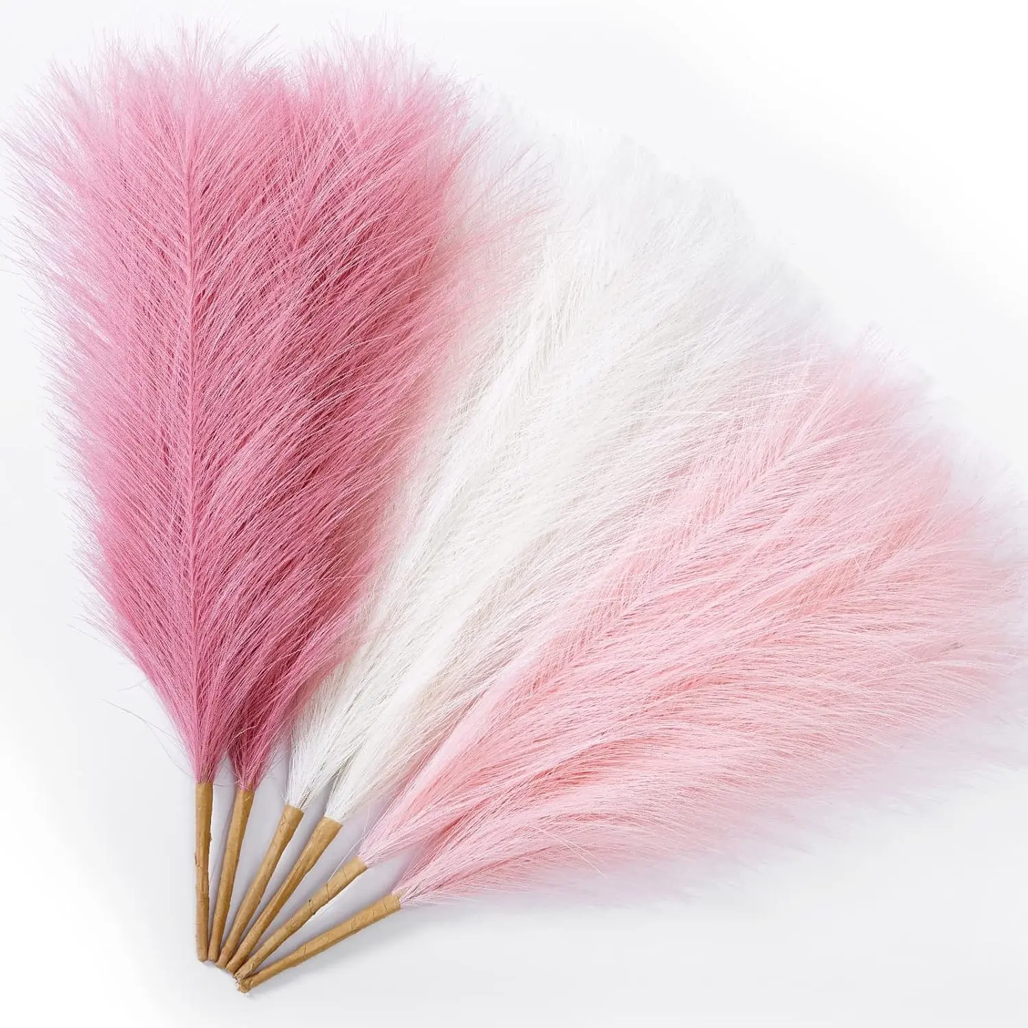 17.7 Inch 6pcs Pink Faux Pampas Grass Decor, Artificial Blush Short Fake Pampas Grass for Home Vase Room Christmas Decoration