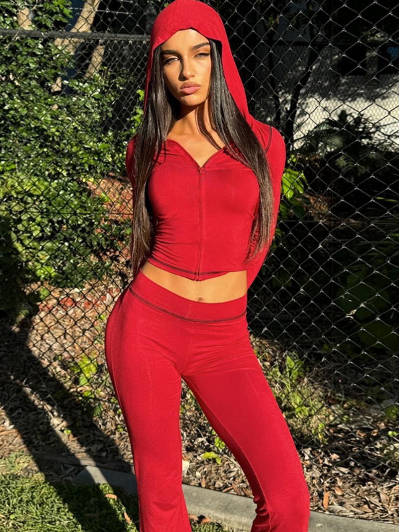 Women's Plain/Leopard Print Zipper Crop Top Hoodie & Pants Two-Piece Set Outfit, Casual Long Sleeve Top & Trousers for Spring & Fall, Women's Clothes for Daily Wear