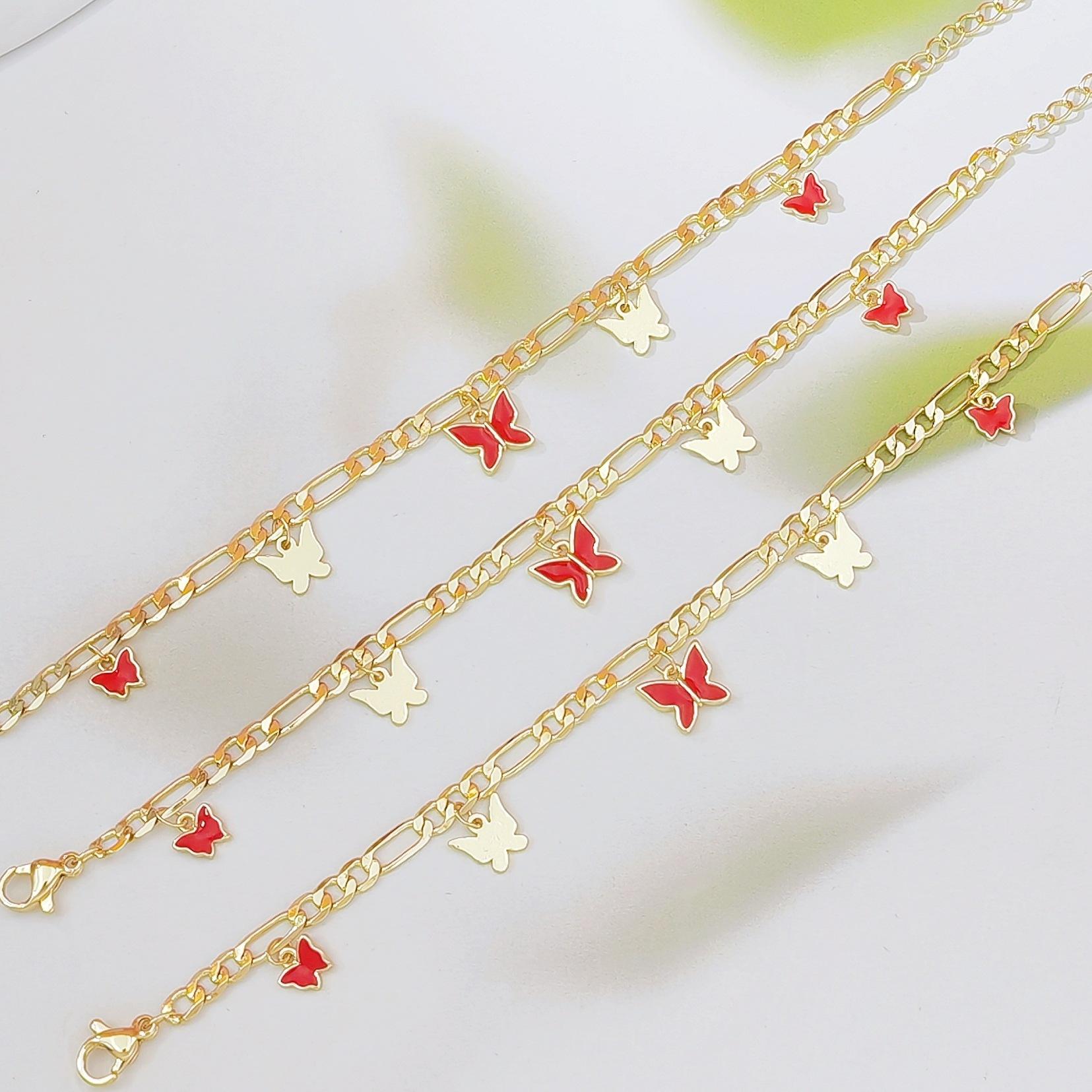 Korean Style Minimalist Luxury Bracelet for Women, Red Enamel Butterfly Pendant Design, Trendy High-End Elegant Jewelry, Delicate & Versatile for Daily Wear, Dates, Parties & Gift Giving
