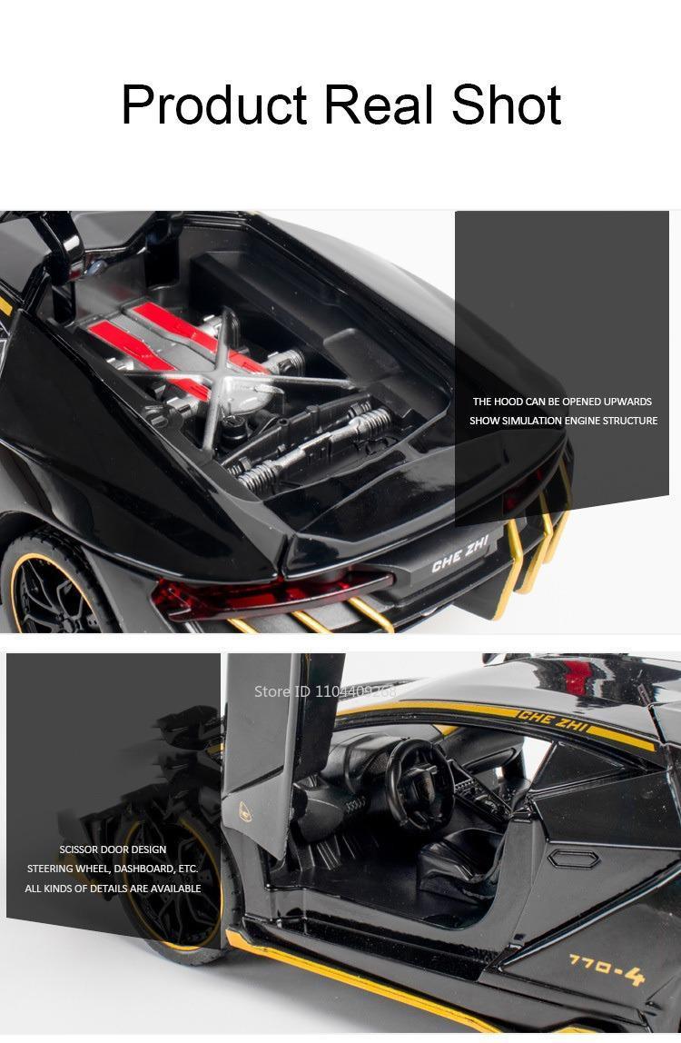 1:24 Scale Lambor LP770 Revuelto Sports Car Model Toy Alloy Diecast Sound Light Supercar Vehicles Models Boys Birthday Gifts