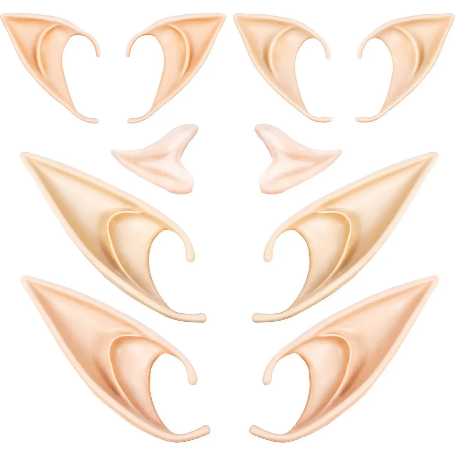 5 Pairs Elf Ear Cosplay Latex Ears Dress Up Costume Pixie Fairy Soft Pointed Ears Halloween Christmas Anime Party Vampire Ear, Masquerade Accessories (Fresh Color)