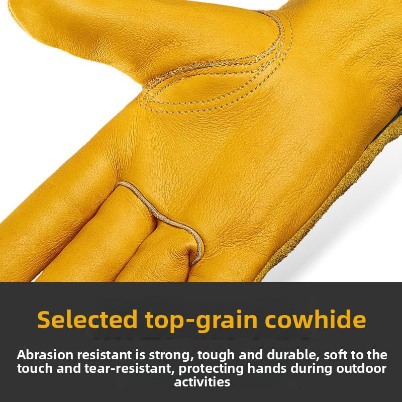 Touch screen gardening garden gloves stab-resistant wear-resistant outdoor camping protective cowhide gloves welder labor insurance gloves
