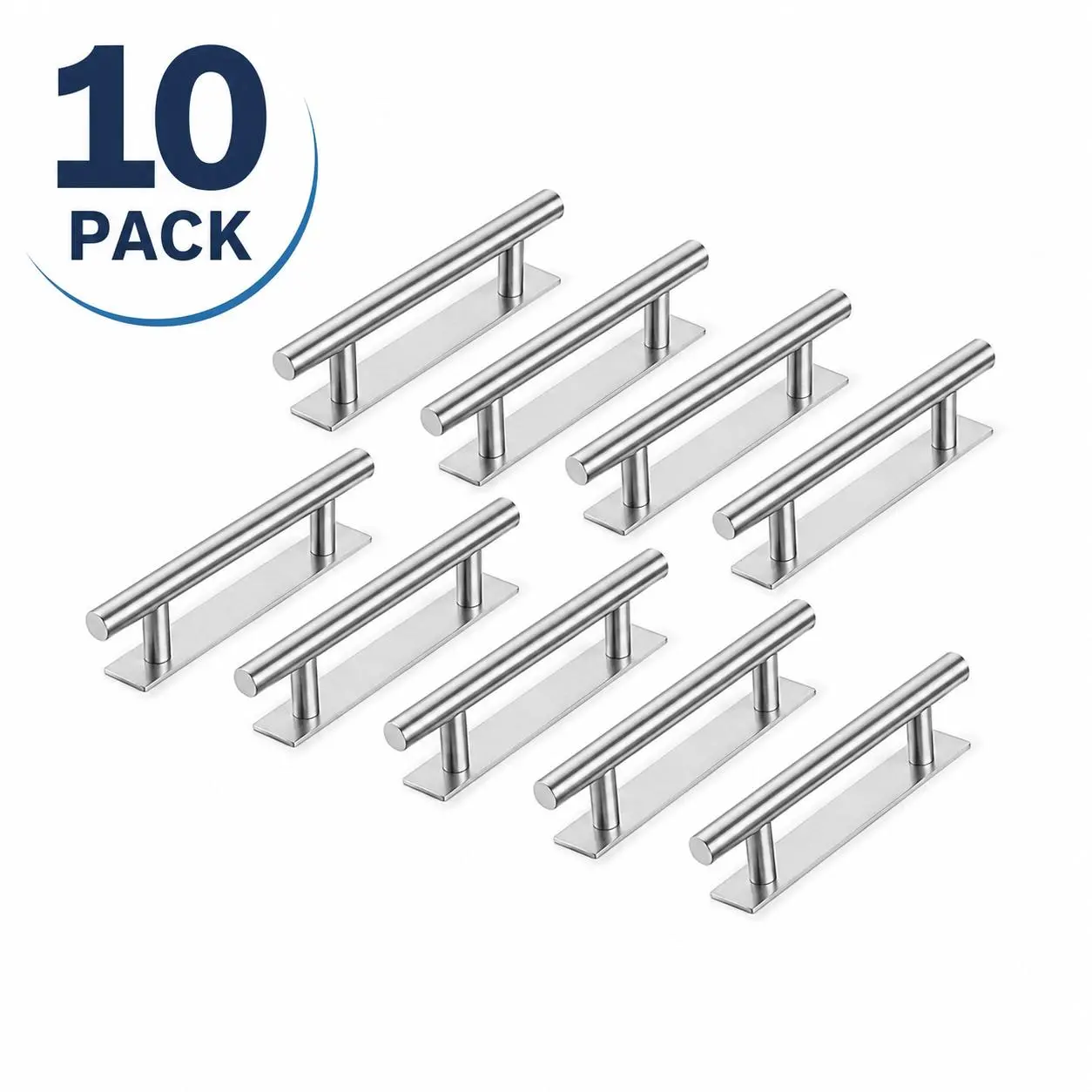 10-Pack No-Drill Self-Adhesive Stainless Steel Cabinet Drawer Pulls, Stick-On Bar Handles for Kitchen Cupboards, Wardrobes
