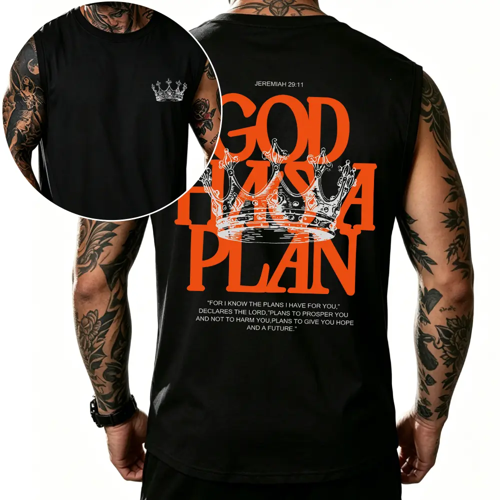 Vintage Washed "God Has A Plan" Tank Top | Christian Crown Print Oversized Cotton Vest Unisex Streetwear
