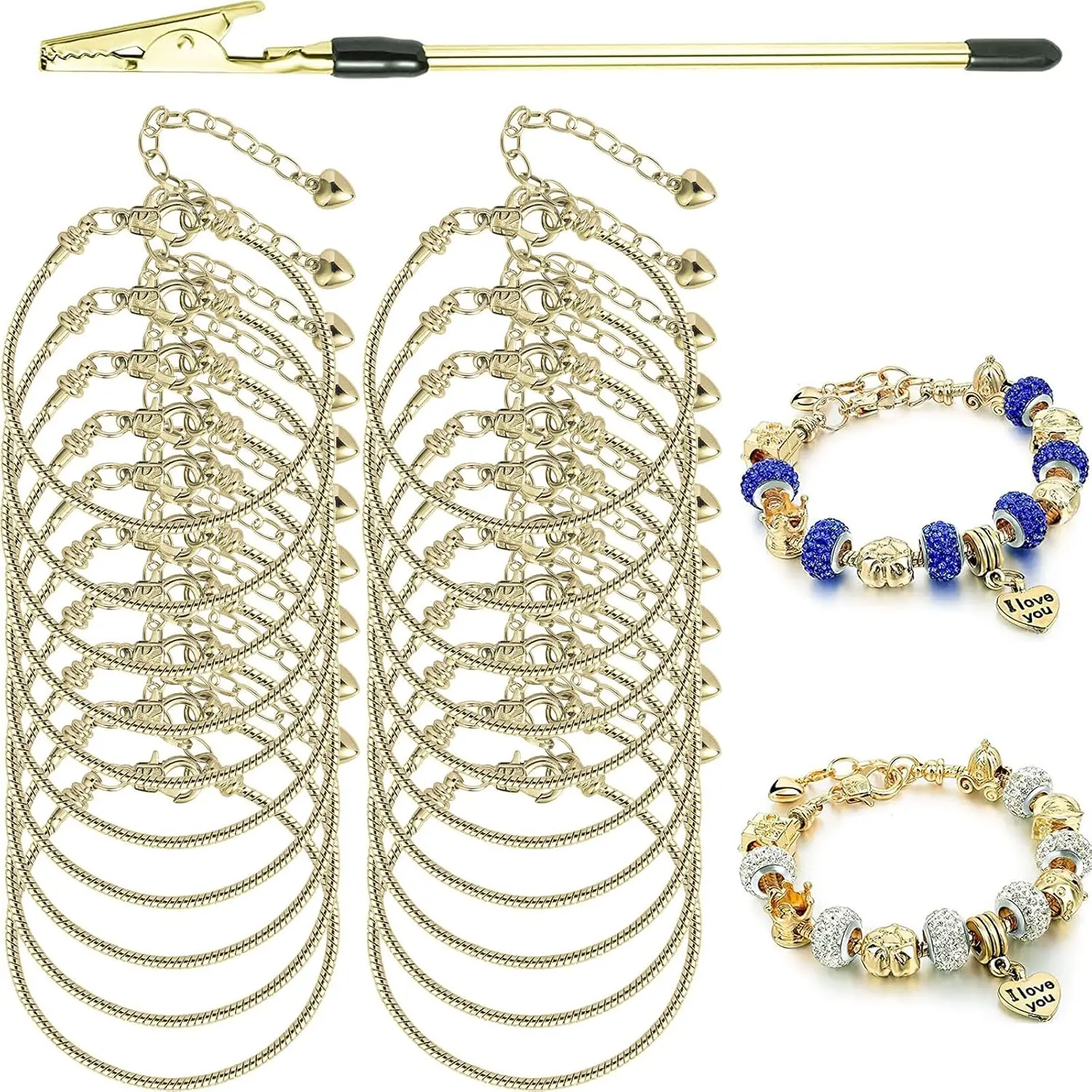 20 count Snake Chain Charm Bracelet Chain with Bracelet Helper Adjustable Snake Charm Bracelet with Heart Lobster Clasp Extender Chain DIY Bracelet Chains for Women Gifts  Making Supplies