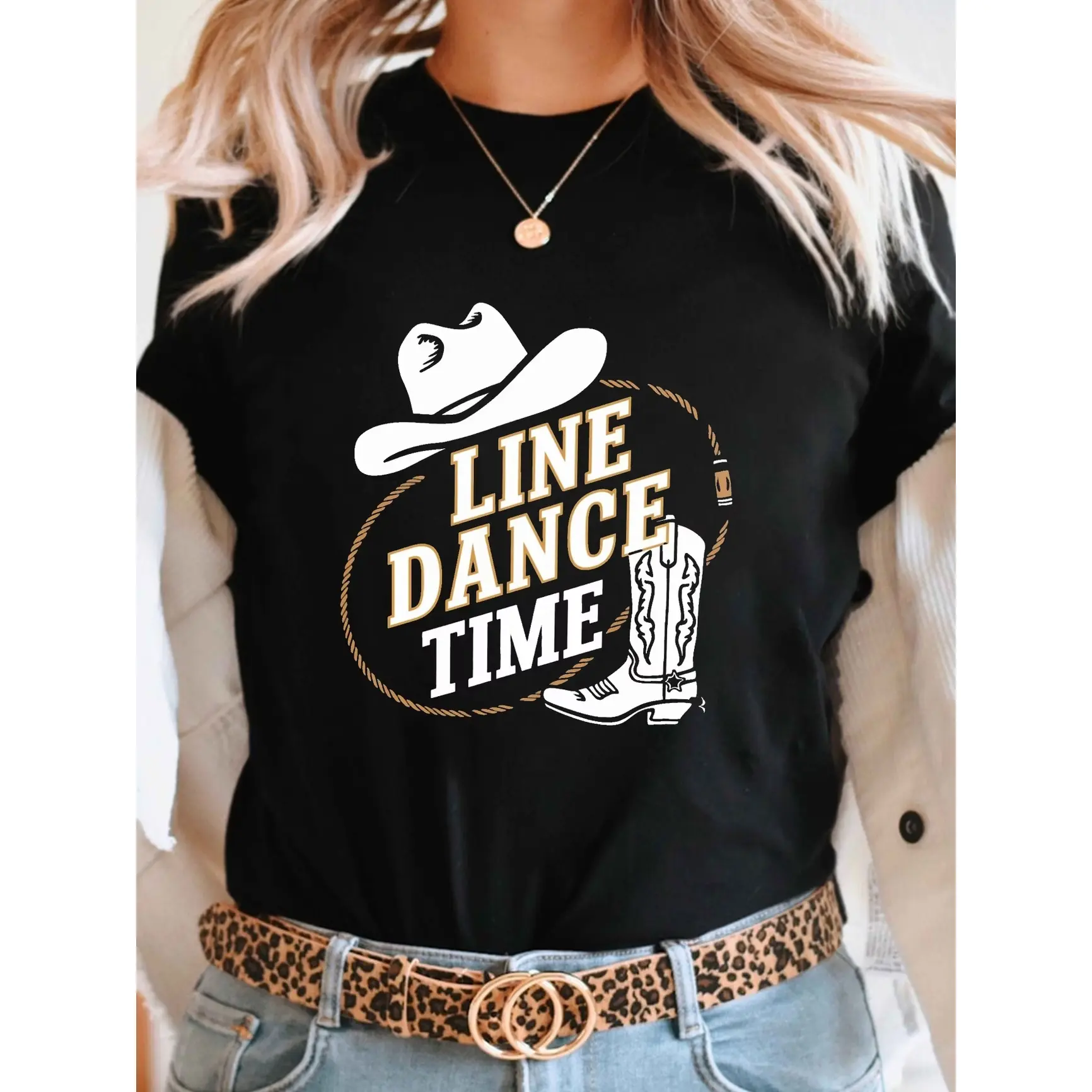 Women's Oversized Short-Sleeve Breathable Casual Cotton T-Shirt - Line Dance Cowboy Hat Boot Lasso Western Graphic - Summer Country Music Fashion Outfit - Perfect Gift for Line Dance Lovers (Valentine, Birthday), Shortsleeve