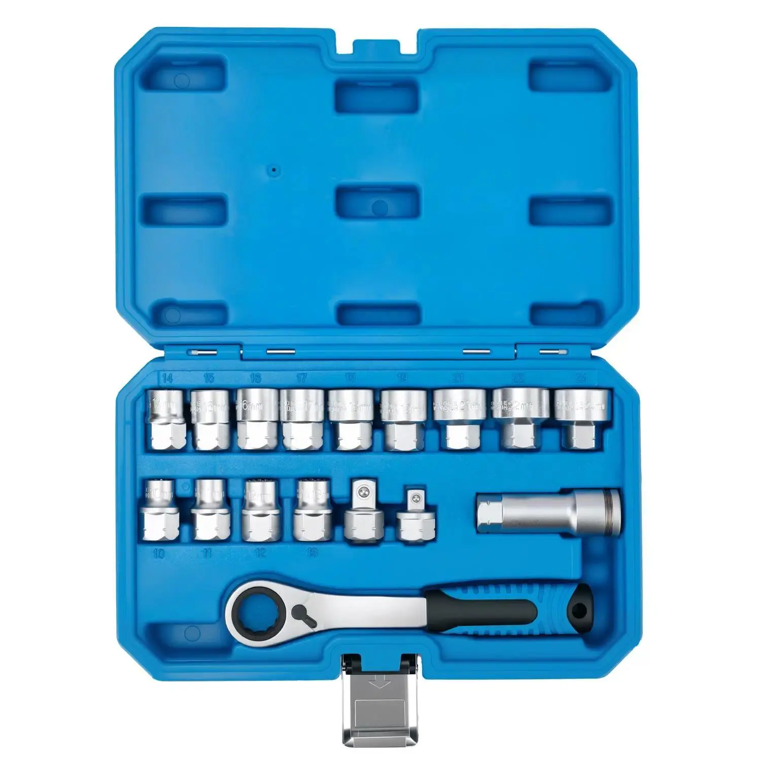 17-Piece Pass Through Socket Set, Metric 10–24mm, Hollow Ratchet Socket Kit for Automotive Repair & Machine Maintenance