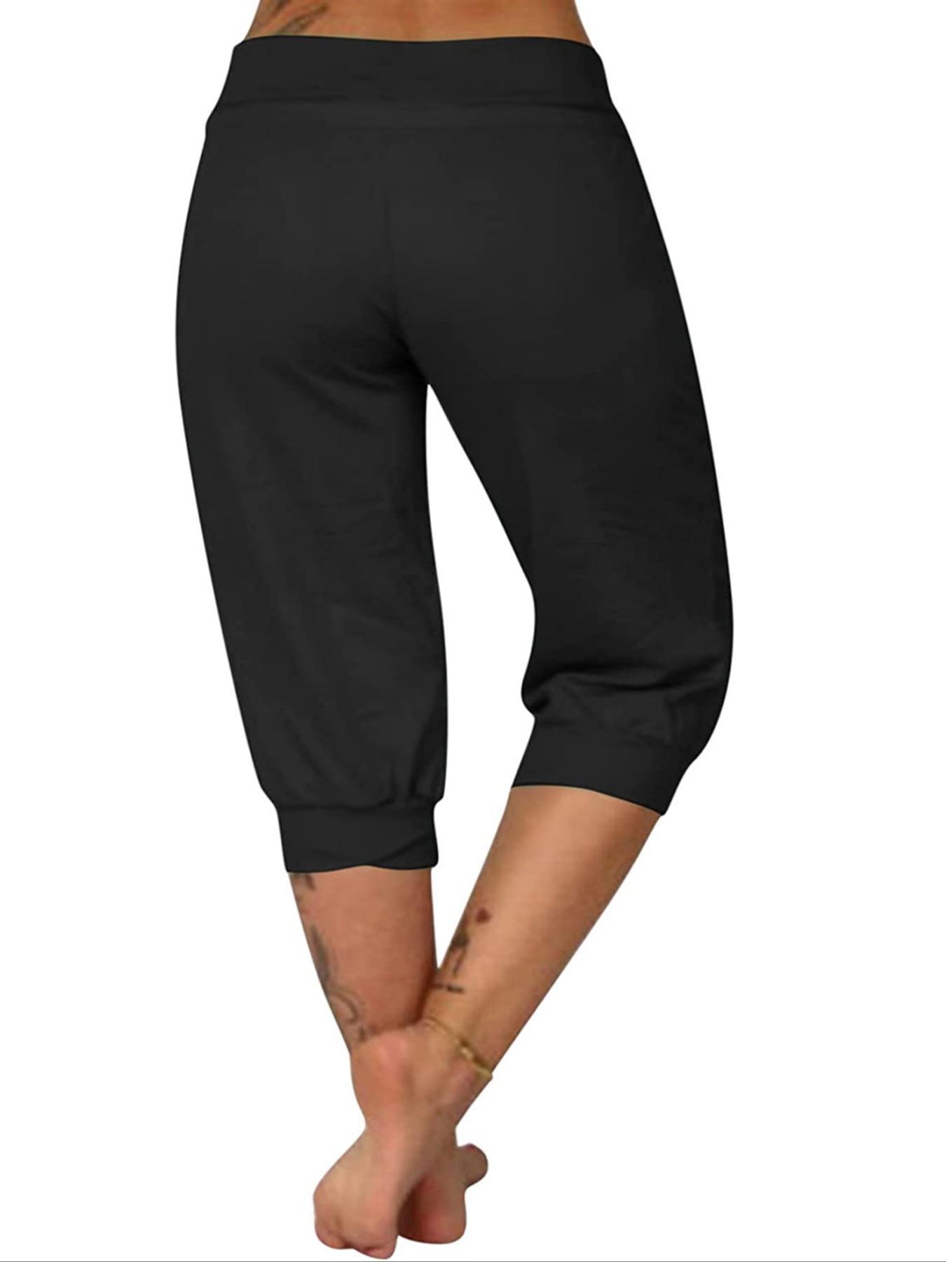 【Plus Size】 Solid Color Capri Pants, Casual Comfy Capri Trousers for Daily Wear, Women's Bottoms for Summer, Casual Outdoor Pants