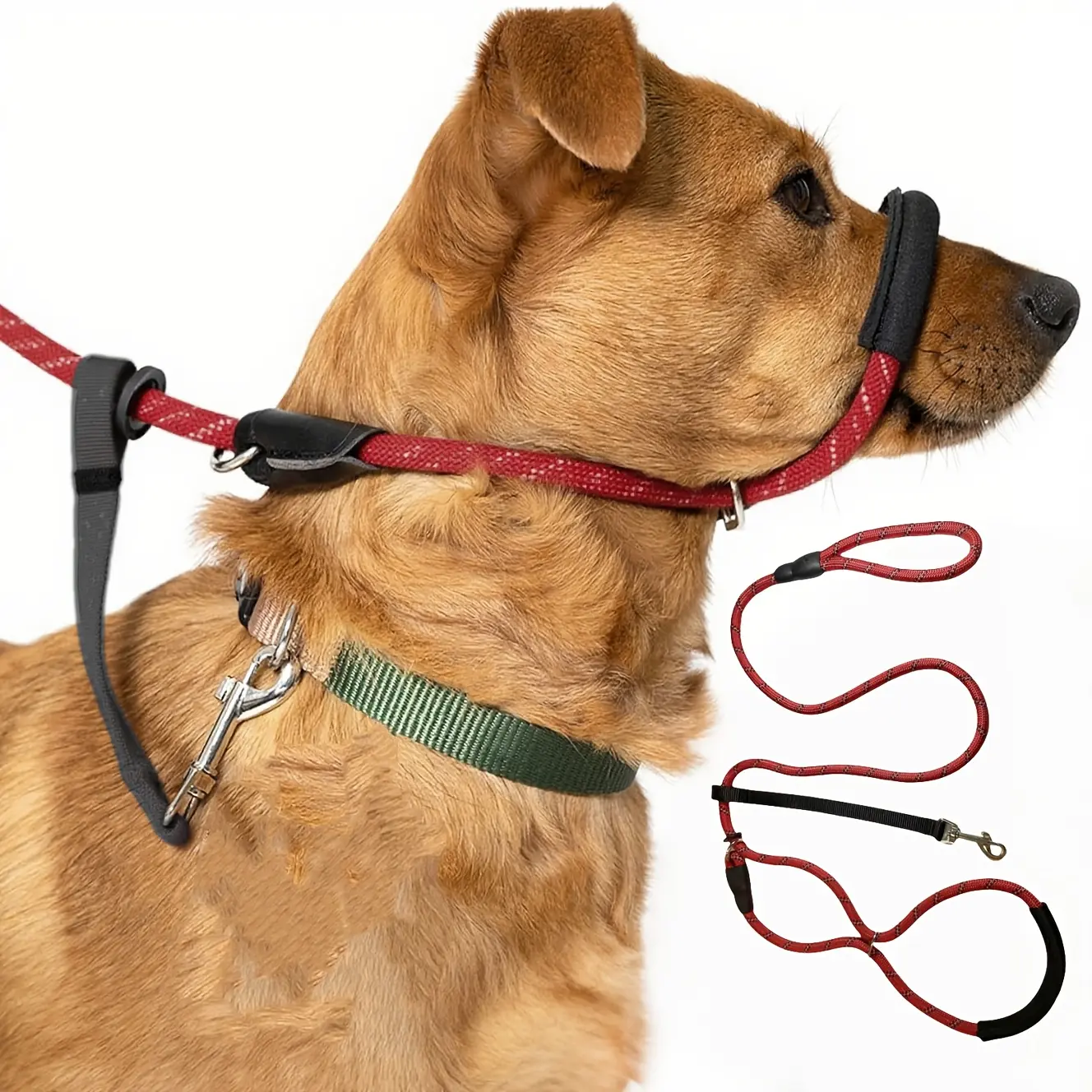 Ultra-Thick Soft Nose Pad Dog Collar Leash - Combined Collar-Muzzle Design, Figure-8 Style to Prevent Explosive Pulling and Lunging