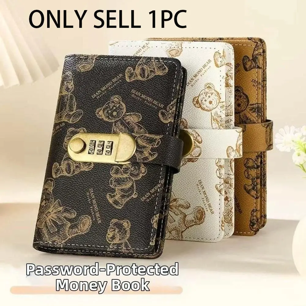 Cash Savings Book with Password Lock, Large Capacity Bear Pattern Ledger, Money Organizer, Budget Planner, Bill Planner, Financial Tracking Tool