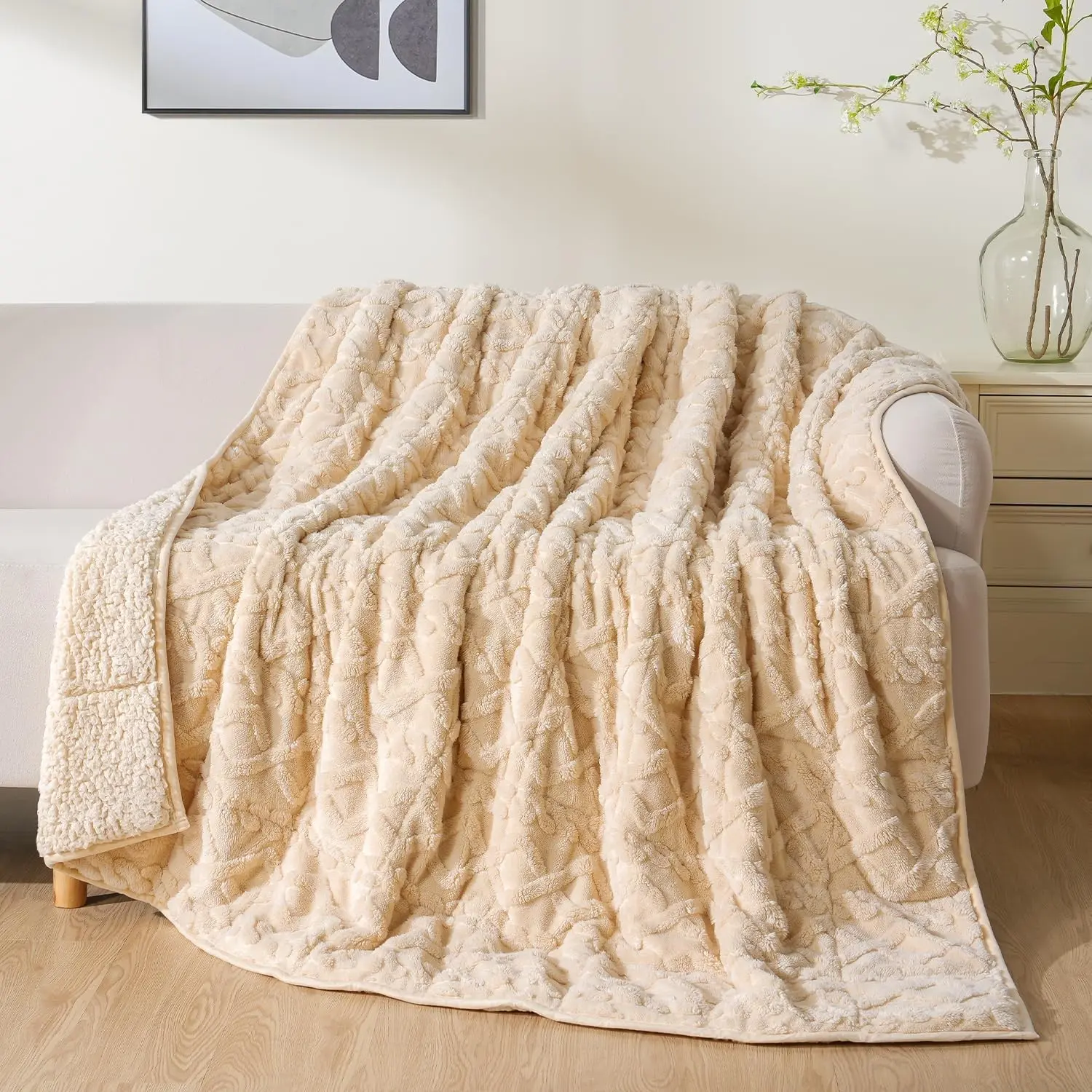 Uttermara Weighted Blanket for Adults Queen Size 20lbs 60x80 inches, Dual Sided Soft Jacquard Sherpa Weighted Blankets, Thick Heavy Blanket for Sleeping and Calming, Khaki