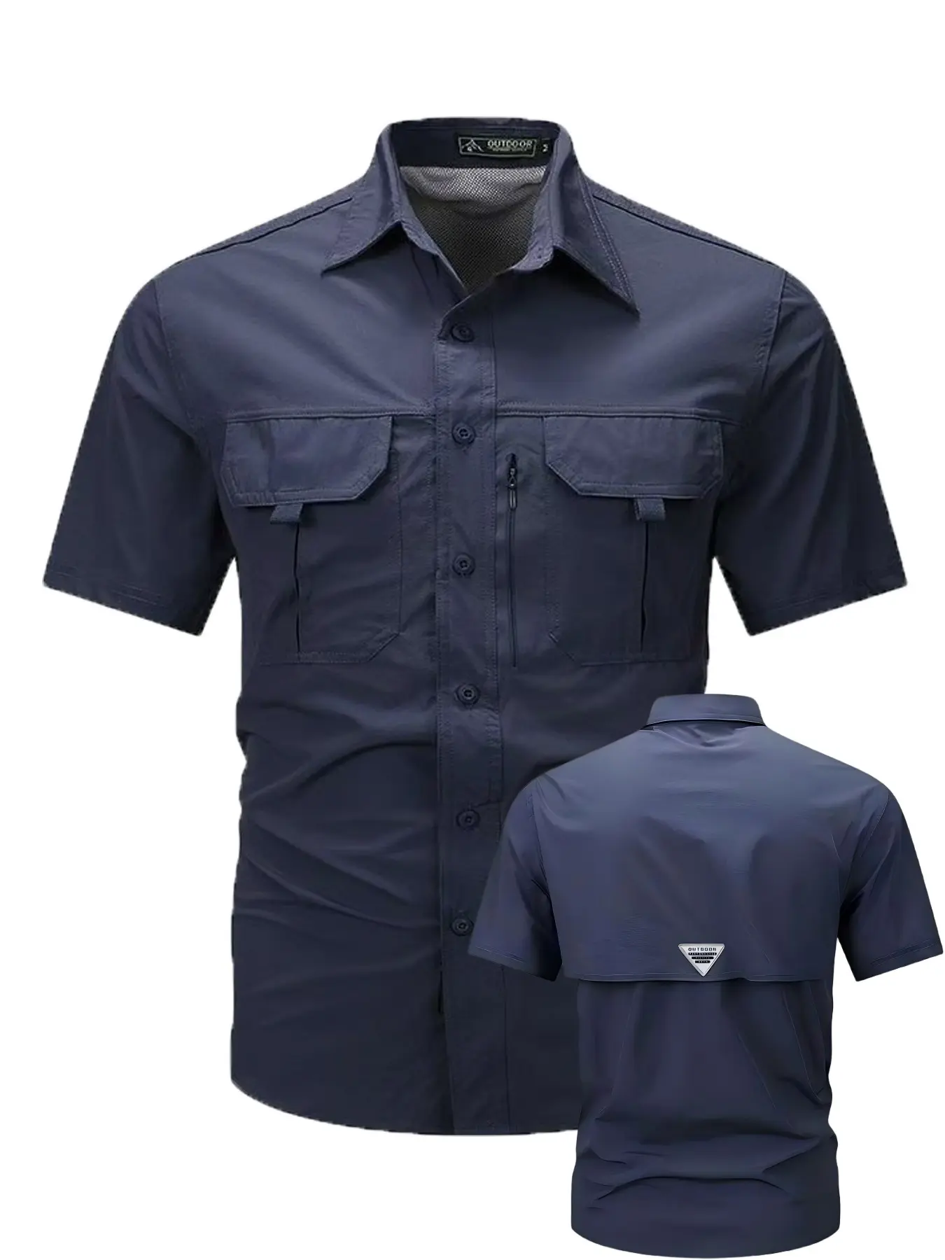 Summer Men's Quick-Dry Workwear Short Sleeve Shirt, Multi-Pocket Tactical Outdoor Breathable Sun Protection, Back Mesh Design