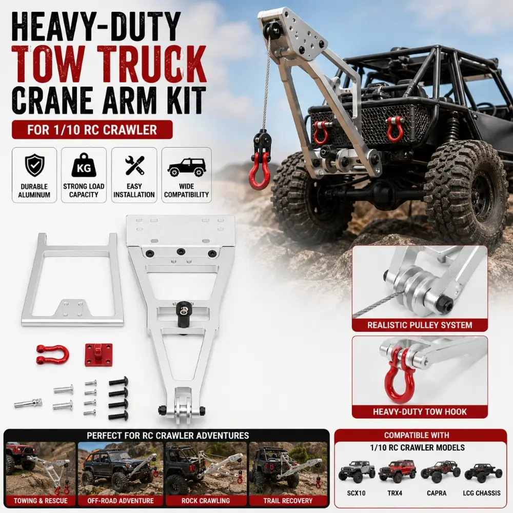 Heavy-Duty Tow Truck Crane Arm Kit For 1/10 RC Crawler SCX10 TRX4 Capra LCG Chassis Tools