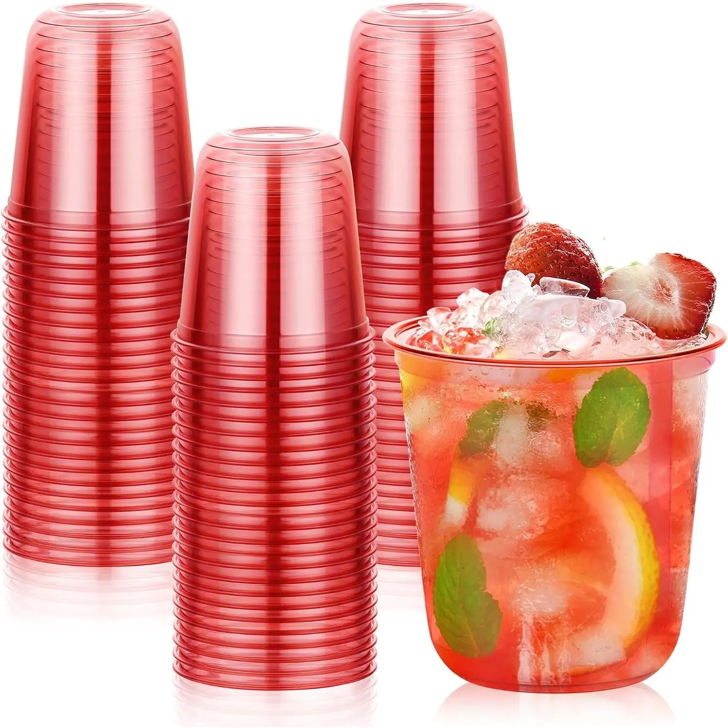KesaPlan 50Pcs 12oz Red Plastic Party Cups, Disposable Wine Cocktail Cups