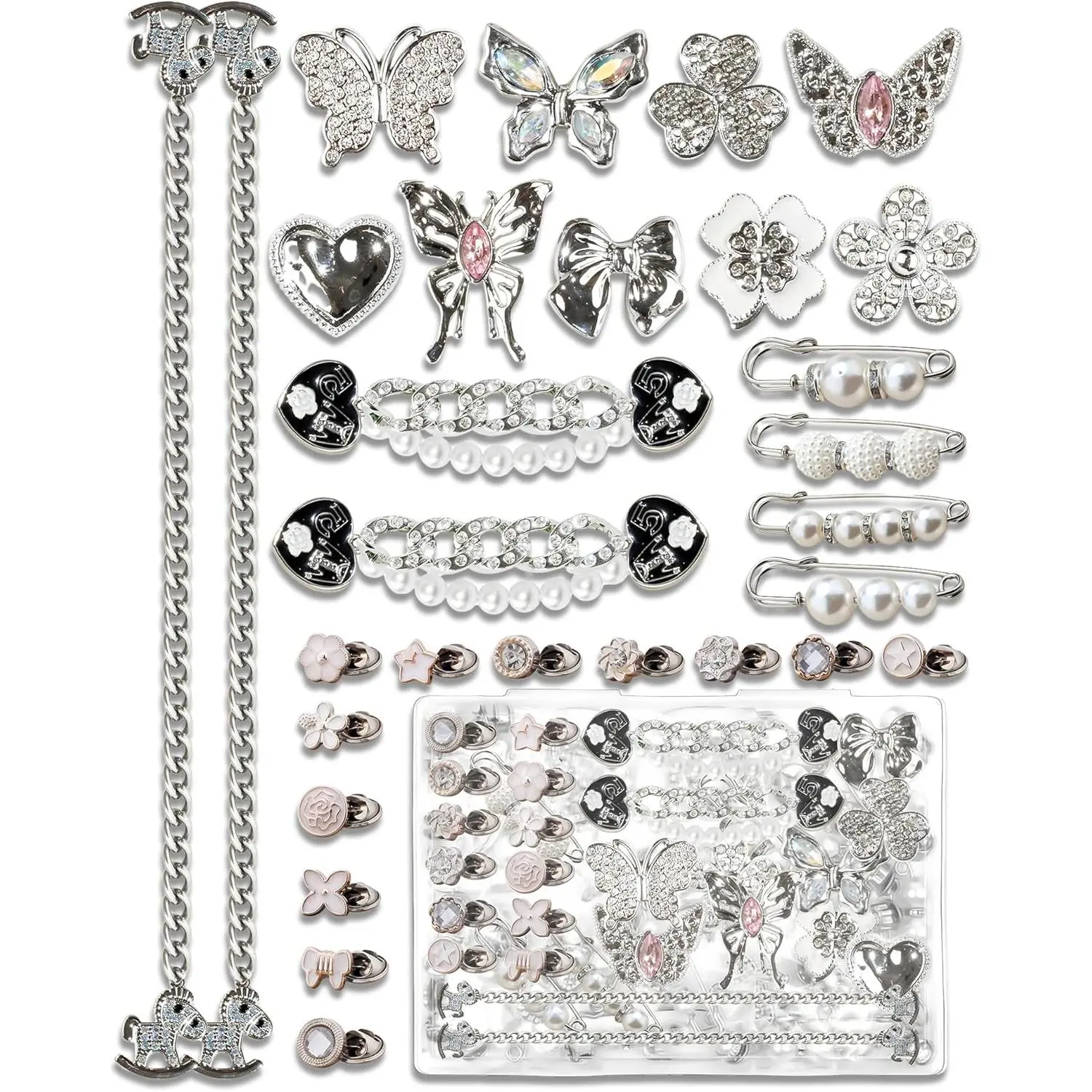 Junk Socks & Bag Charms Kit for Women - Brooches and Pins, Pearl and Rhinestone Sock & Bag Charms with Safety Pins, DIY Accessories for Decorating and Personalizing Socks and Bags