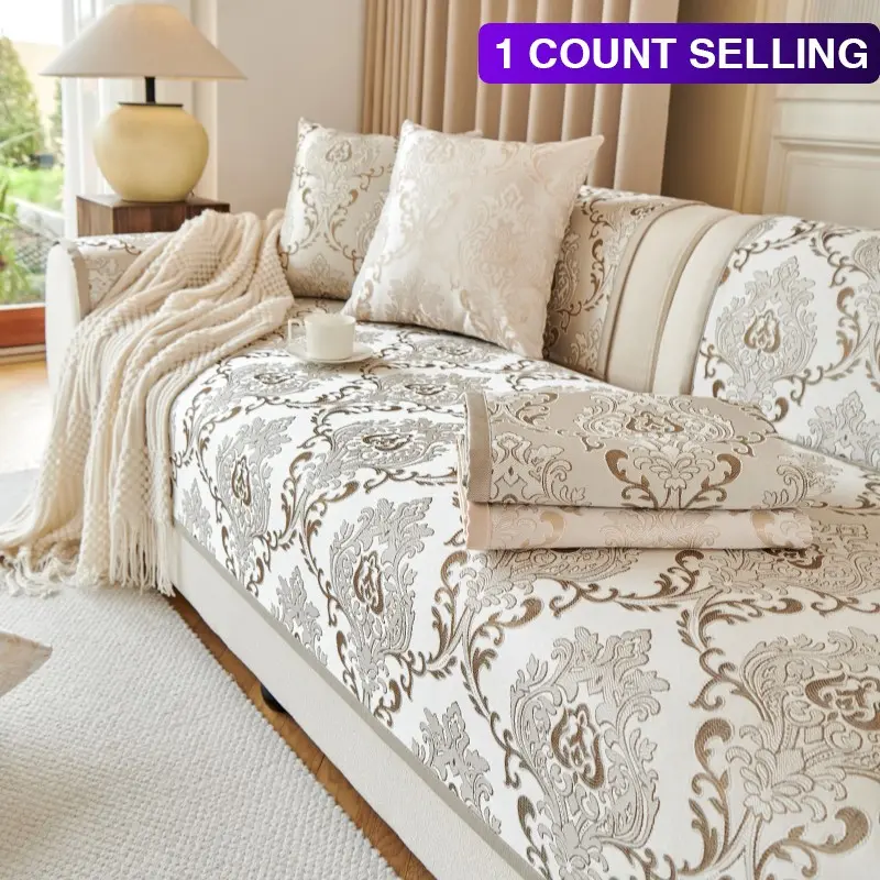 Luxury European Sofa Pad, All-Season Cat Scratch Proof, High-End Seat Cushion, Full Cover Embroidered Sofa Cover, Washable Couch Covers, Living Room, Bedroom, Office