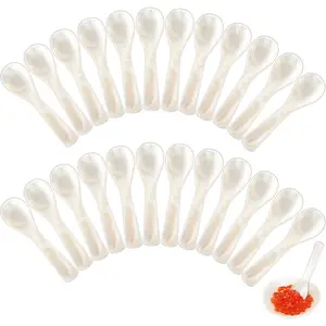 Handcrafted Round Handle Mother of Pearl MOP Caviar Serving Spoons, 24 Pieces 3.55 Inch, Perfect for Caviar, Egg, Ice Cream, Salt, Coffee, Restaurant Use