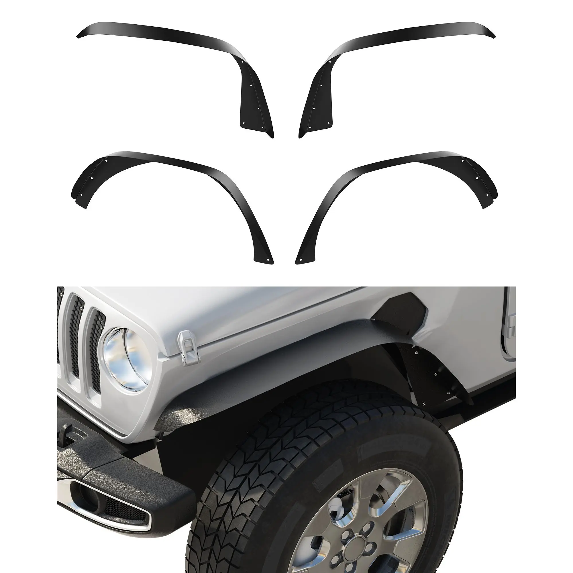 4 PCS Flat Front & Rear Fender Flares for 2018-2024 Jeep Wrangler JL & JLU Unlimited, Off-Road Metal Steel Wheel Liner – Textured Black