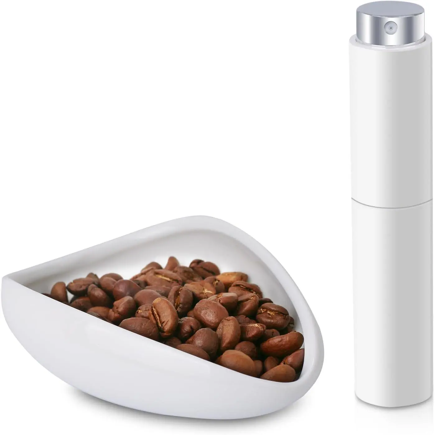 Coffee Bean Dosing Cup and  Bottle Kit - Ceramic Single Dosing Tray, Static Reducing  (White)