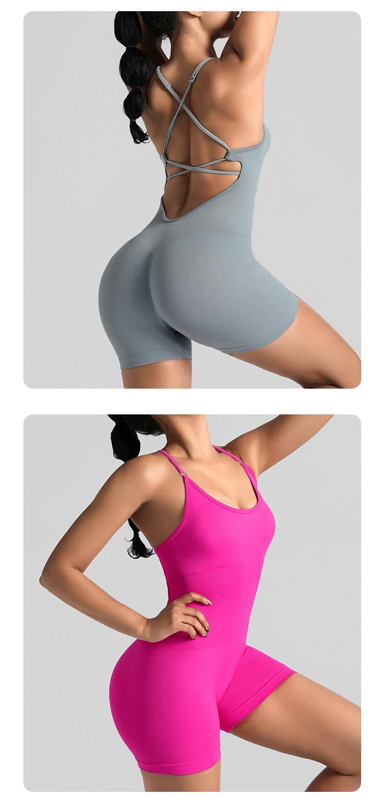 Women's Seamless High Stretch Halter Jumpsuit |   Crisscross Back Tight Fit 3/4 Length Workout Jumpsuit for Yoga Gym Cycling