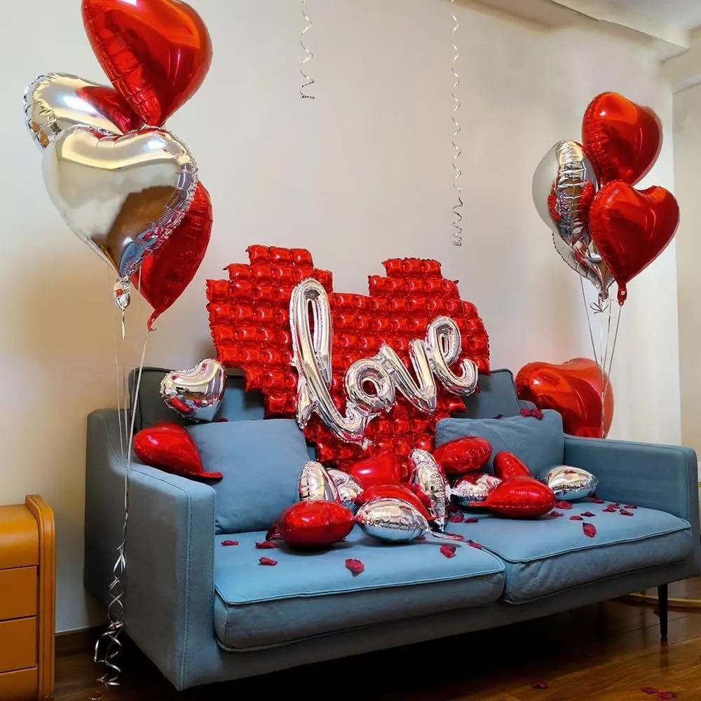 DIY Romantic Heart Shape Balloon Decoration Set, Valentine's Heart Foil Balloons, Wedding Anniversary Party Decor, Proposal Background, Engagement