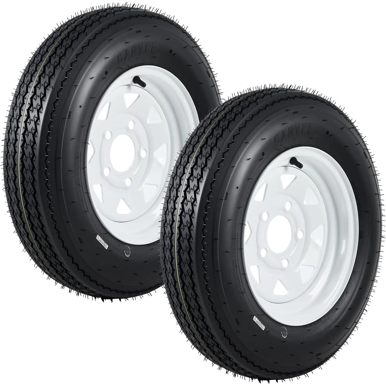 5.30-12 530-12 530X12 Trailer Tire and Wheel Assembly, Heavy-Duty Load Range C 6PR, 5 Lug White Spoke Wheel, 12 Inch Tires for Utility/Boat/Camper Trailers, Set of 2