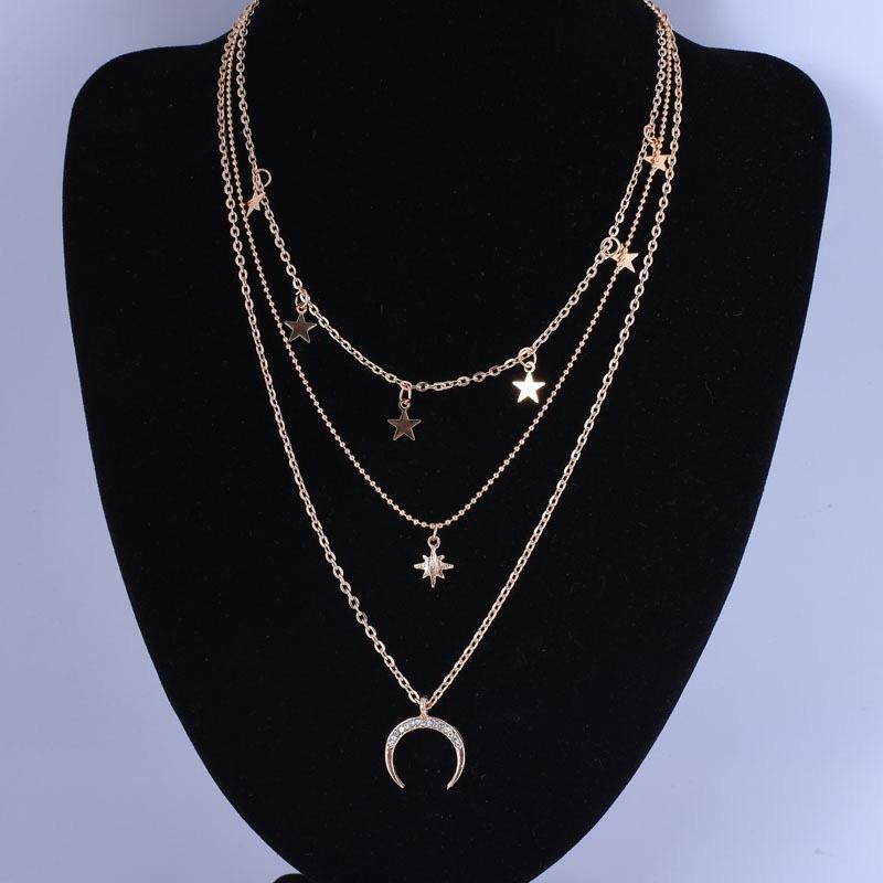 Gold Layered Star Moon Pendant Necklace for Women, Dainty Multi-Chain Necklace Set Gold Layered Star Moon Pendant Necklace for Women, Dainty Multi-Chain Necklace Set
