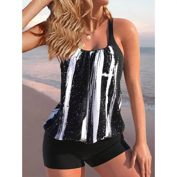 Women's  Tankini Swimsuit Set, StripedPrint Tankini, Sexy Slimming Print Swimwear,Fashionable Two-Piece Bathing Suit for Vacation,Tankini Sets, Tankini Bottoms Set, Tankini BathingSuits, Tankini Outfit, Striped Swimsuits