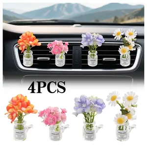 4 Pack Flowers Car Vent Clips, Cute Daisy Plants Vase Air Conditioning Outlet Clip with Fragrance Pads, Charm Scent Perfume Car Fragrance Set Automotive Interior Decorations for Women;Automotive interior accessories