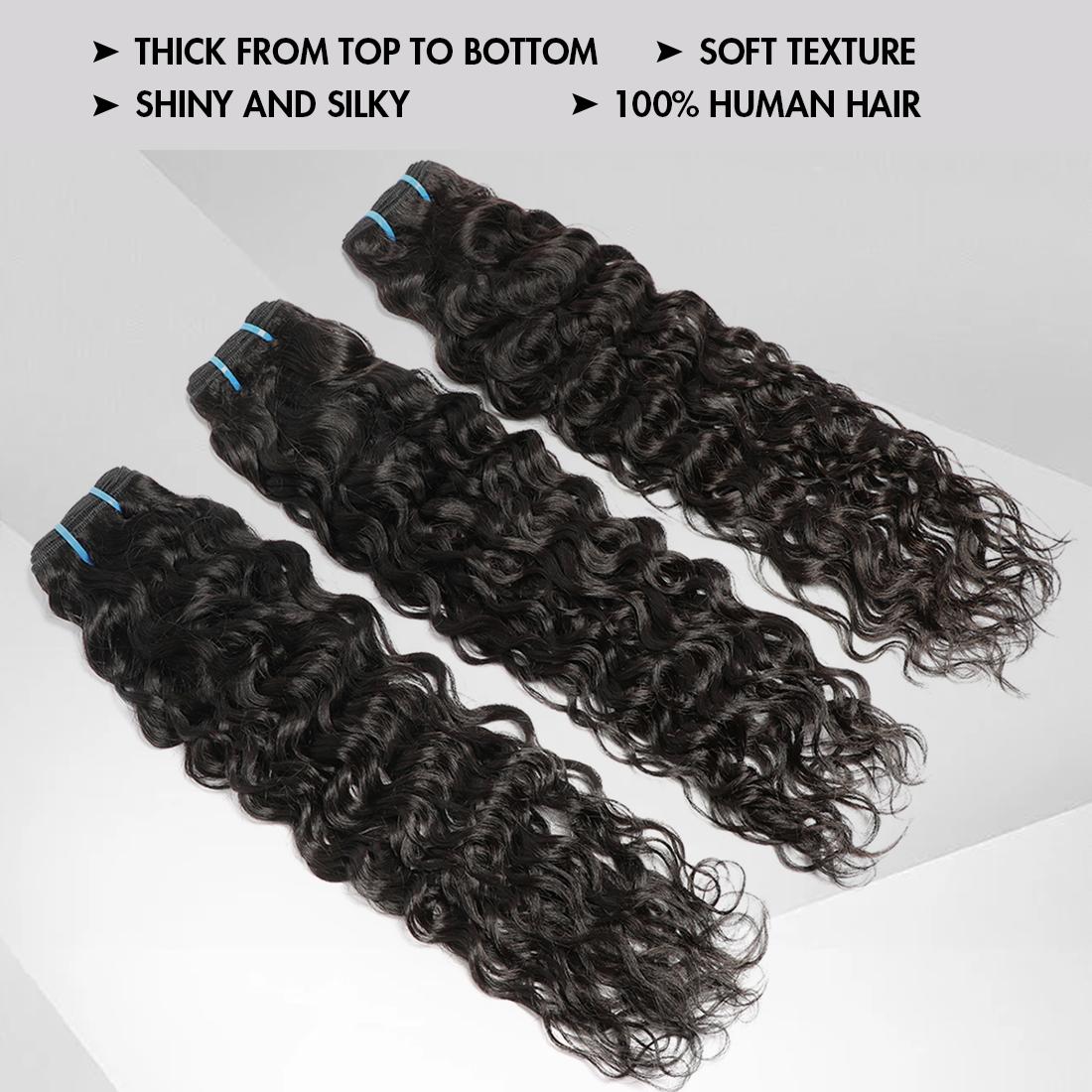 Water Wave Bundles Human Hair Extensions 30 32 Inch Wet And Wavy Curly Human Hair Bundles 100% Unprocessed Brazilian Virgin Hair 1/3/4 Bundles for Women Deep Curly Hair Bundle Weave Extensions Natural Black