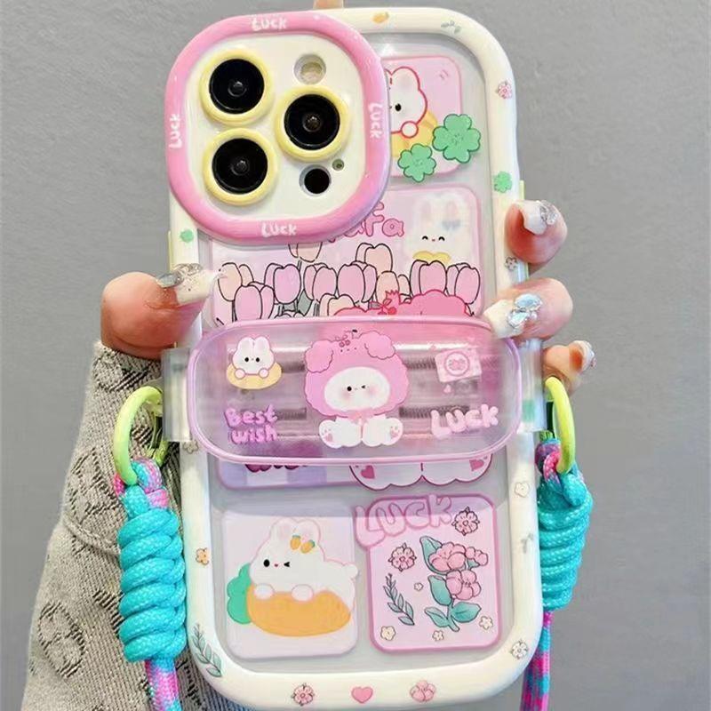 Cream Shell Phone Case with Back Clip for iPhone 16 iPhone 15 Women's 13/12 Pro Max Niche XS New Model Cute Design with Flowers & Characters