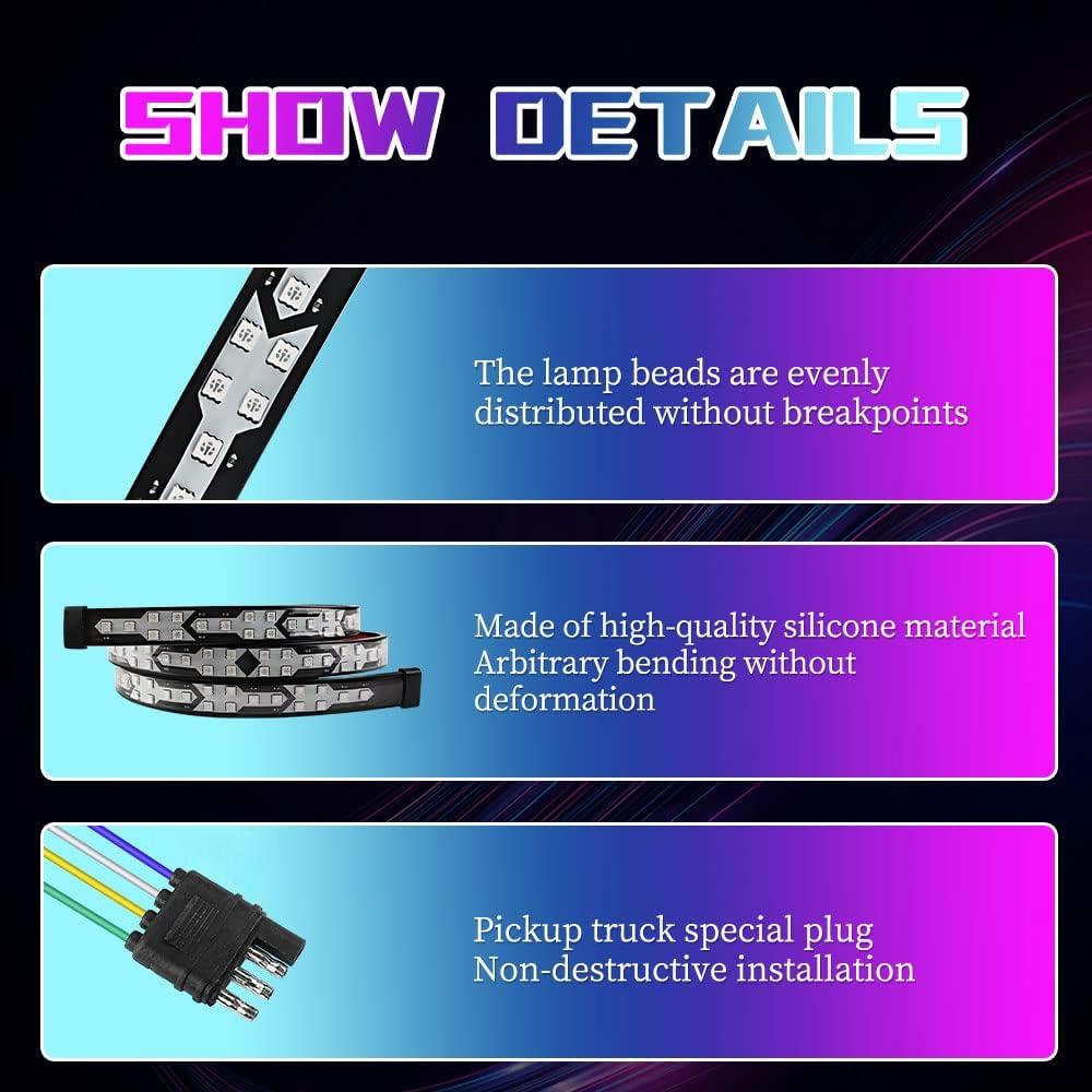 Dynamic Fishbone Tailgate Light Bar, 60 Inch LED Light Bar, Light Strip Brake Running Sequential Turn Signal Strip for Pickup, Trailer, SUV, RV, VAN, Led Car Lights