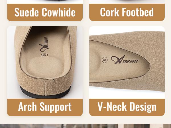 Athlefit Women's Slip On Suede Clogs Comfortable Cork Footbed Mules Shoes with Arch Support for Nurse Work Outdoor Travel Brown Footwear