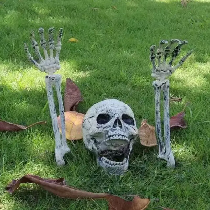 Halloween Decoration Replica Plastic Hand Bone Skeleton, Halloween Yard Stake Ghost Hand Ornament, Halloween Props Display Item