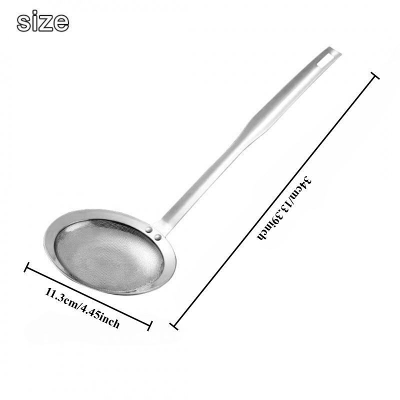 Stainless Steel Fat Skimmer Spoon  Extra-Large & Long Handle Fine Mesh Strainer for Cooking, Frying, Oil, Foam & Grease Removal