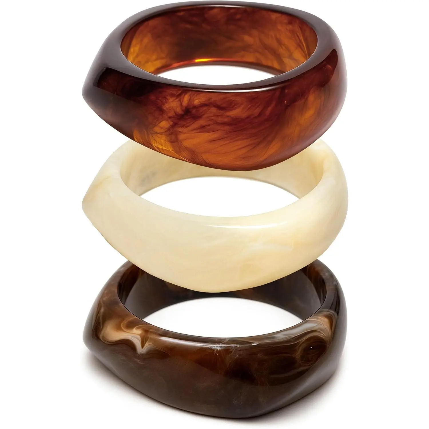 Set of Chunky   Bangle Bracelets for Women, Retro Brown and Colorful Stackable Bangles, Statement
