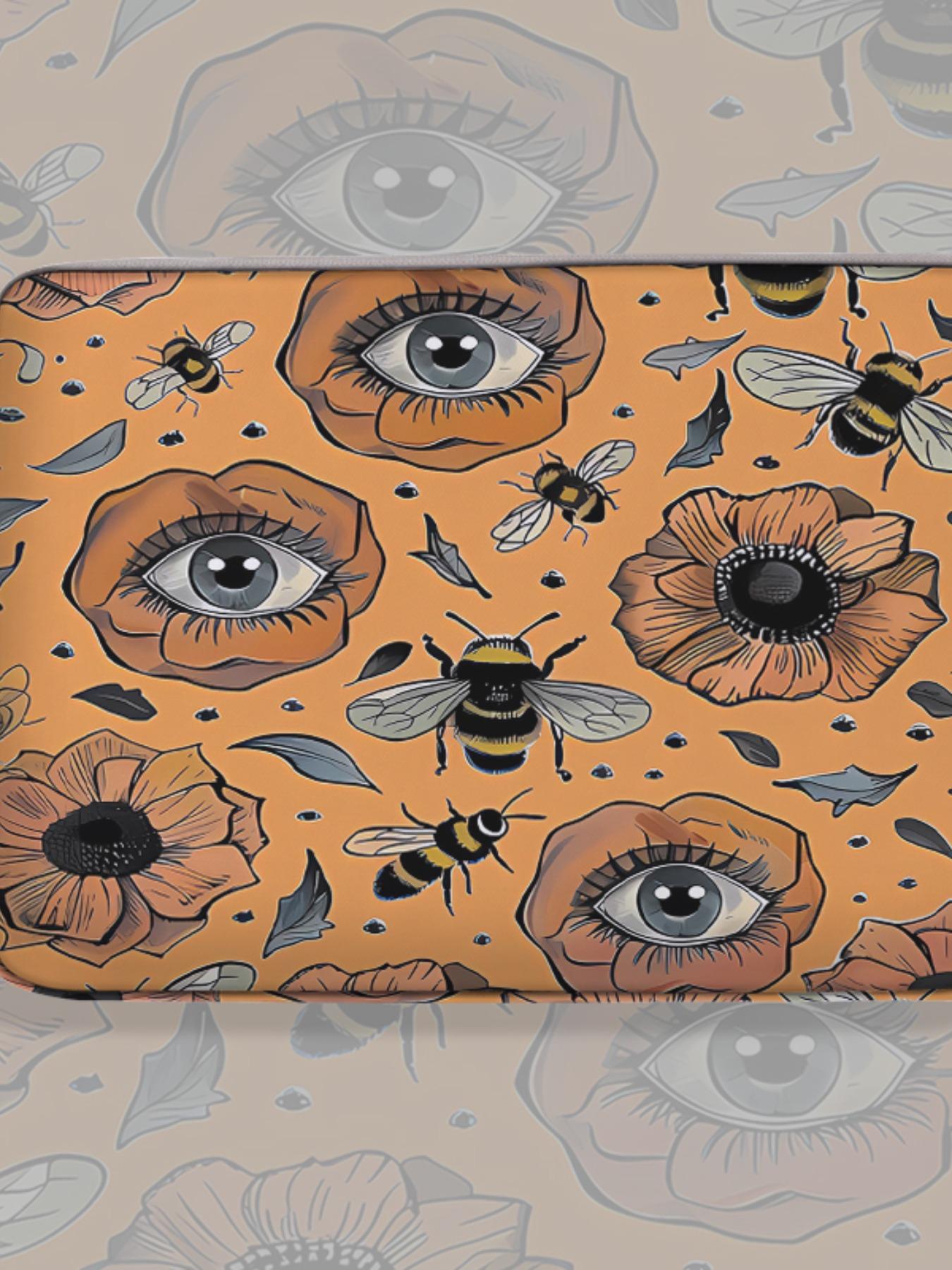 Bee Pattern Printed Laptop Backpack, Soft Notebook Sleeve, Laptop Bags, Fits Laptops & Tablets, Casual Zippered Convenient Storage Bag for All Seasons