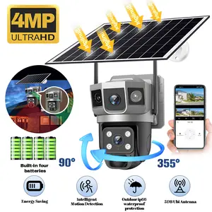 2K 4MP Dual-Lens Solar Security Camera Wireless Outdoor, Battery Powered WiFi Camera for Home Security, Panoramic PTZ, 2-Way Audio, Human Detection, Color Night Vision, Light Alarm Christmas gift