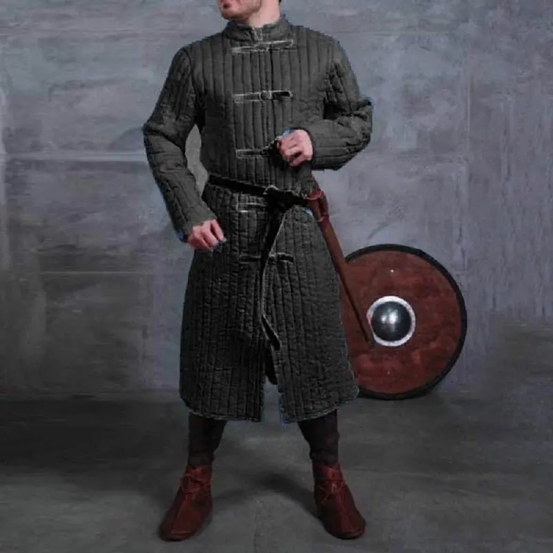 Medieval Gambeson Strap Jacket Larp Viking Warrior Knights Costume Doublet Men Leather Armor Trench Aketon Outfit Coat For Adult